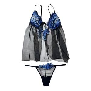 Victoria's Secret Ziggy Glam Floral Embroidery Flyaway Babydoll Set Size XXL